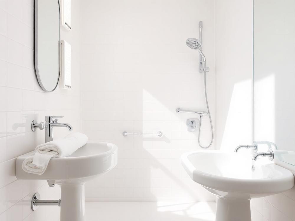 Bathroom sink, mirror and fixtures cleaned during a move-out cleaning